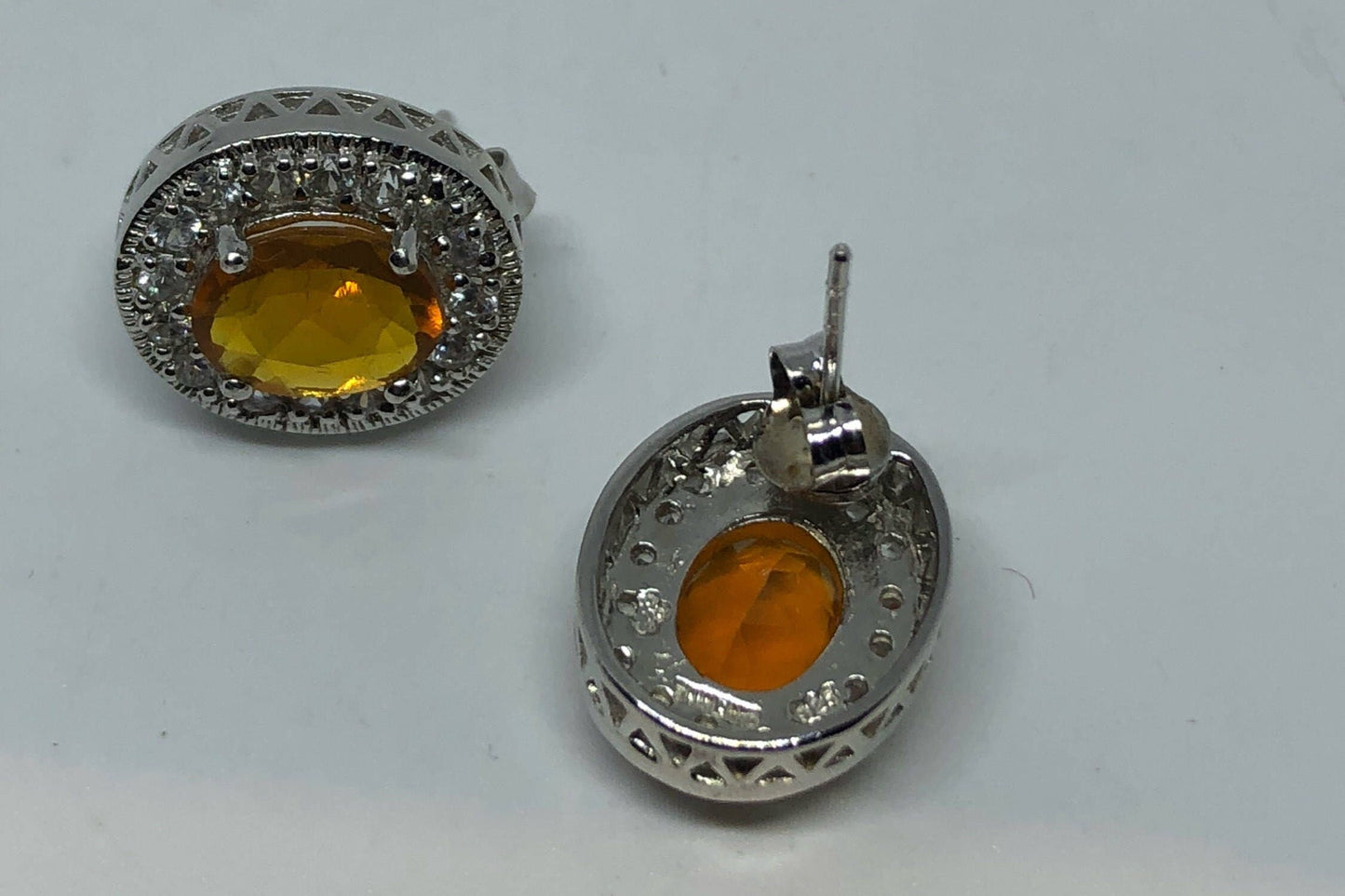 Vintage Orange Fire Opal Earrings 925 Sterling Silver button Studs