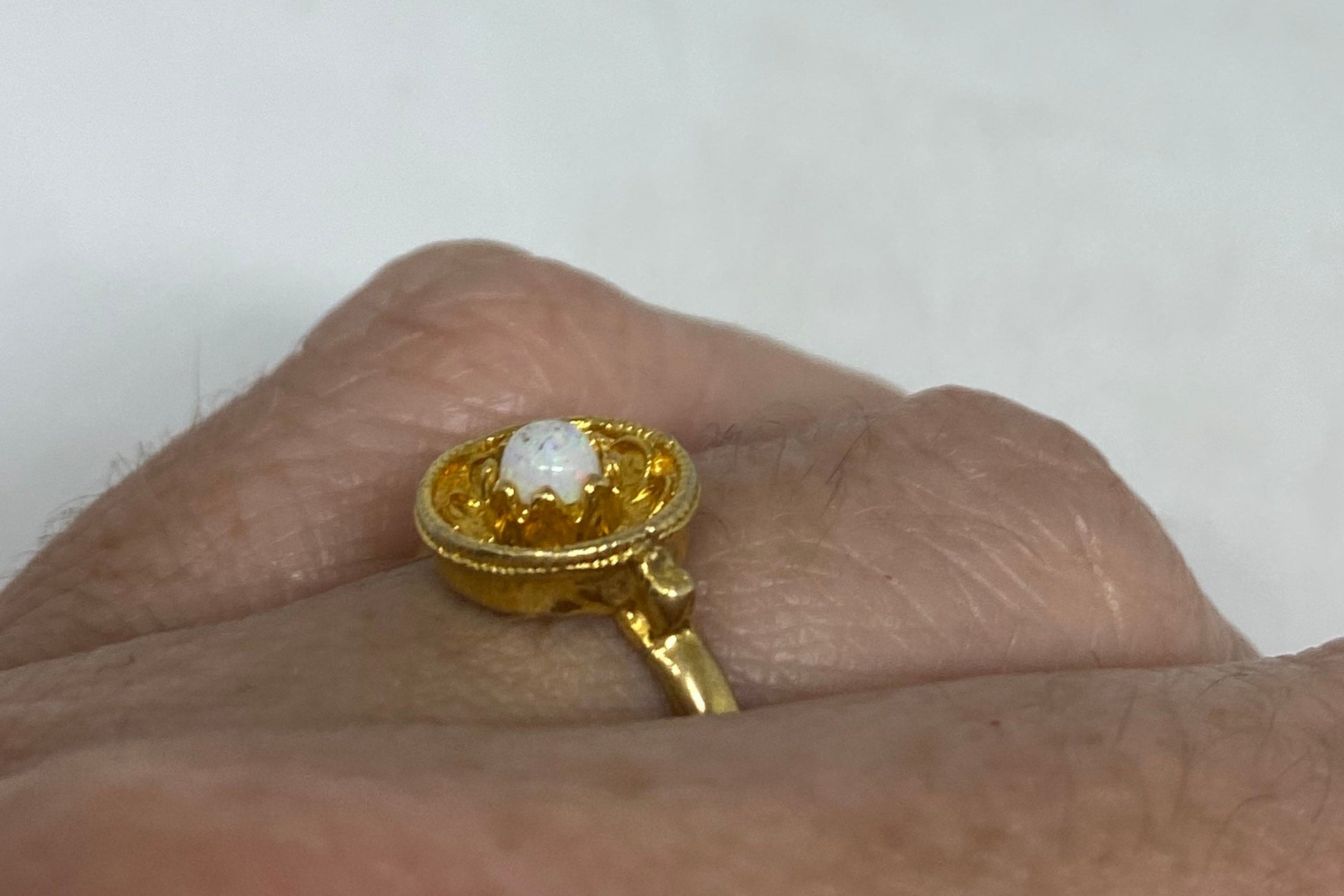 Vintage White Fire Opal Ring Sterling Silver Golden Rhodium