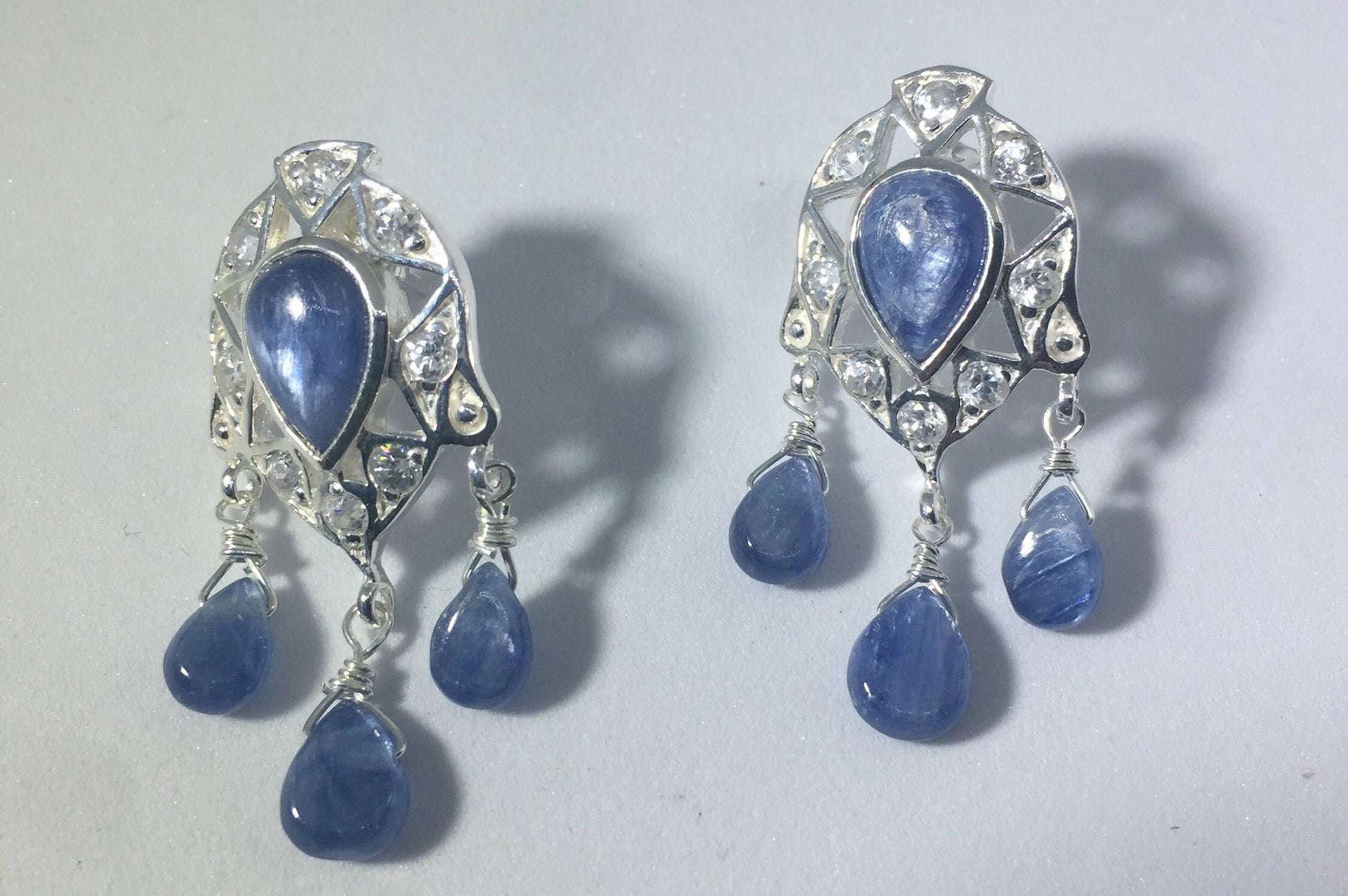 Vintage Blue Sapphire Chandelier Earrings 925 Sterling Silver