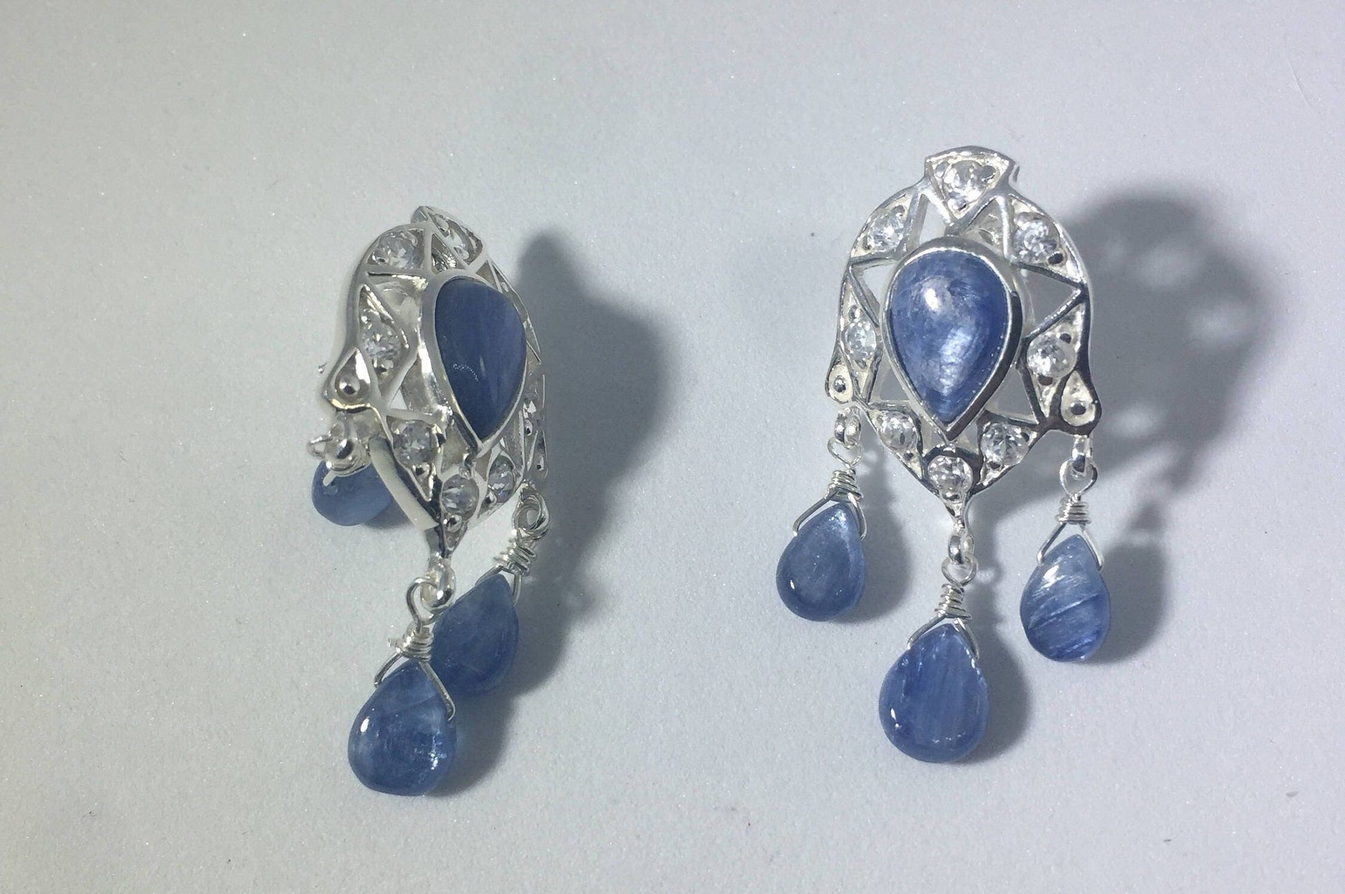 Vintage Blue Sapphire Chandelier Earrings 925 Sterling Silver