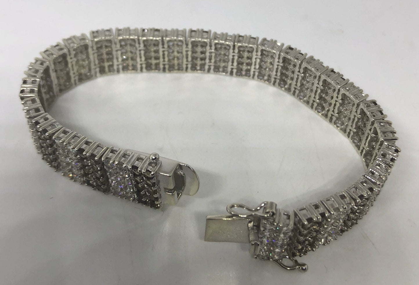 Handmade Genuine Smoky Topaz and White Sapphires 925 Sterling Silver Tennis Bracelet