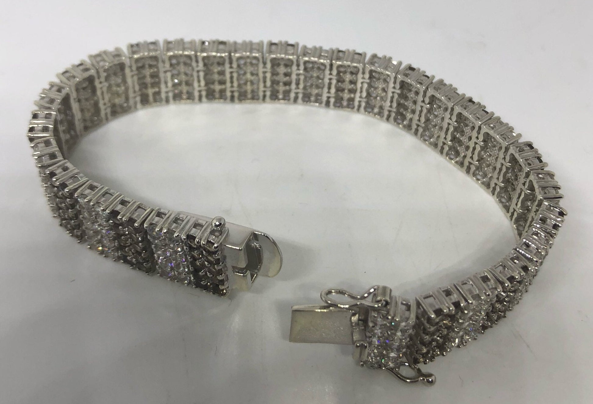 Handmade Genuine Smoky Topaz and White Sapphires 925 Sterling Silver Tennis Bracelet