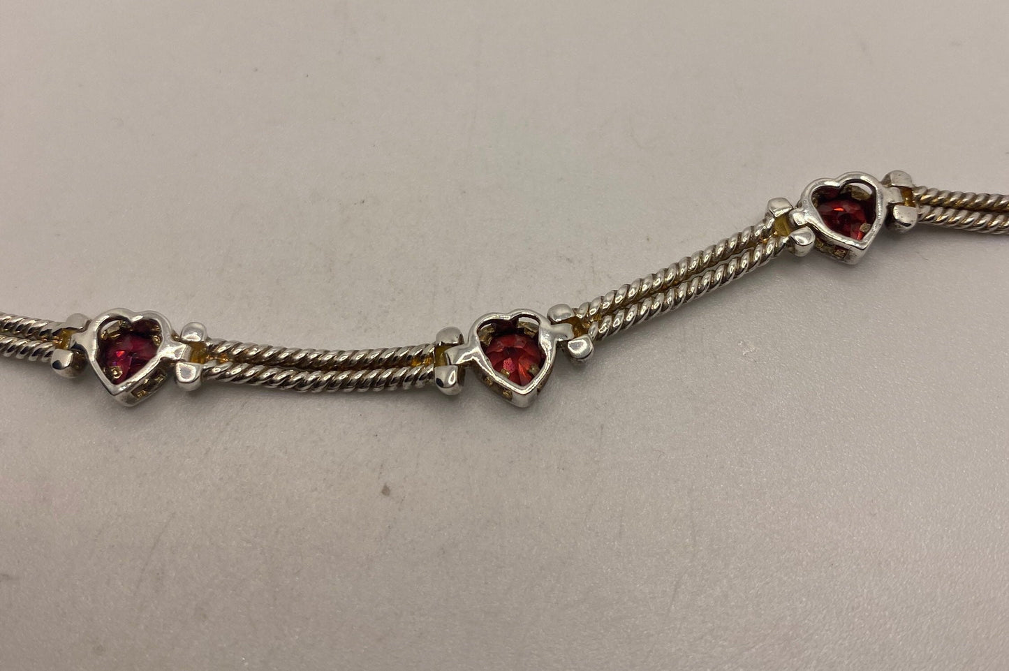 Vintage Bohemian Red heart Garnet Bracelet 925 Sterling Silver
