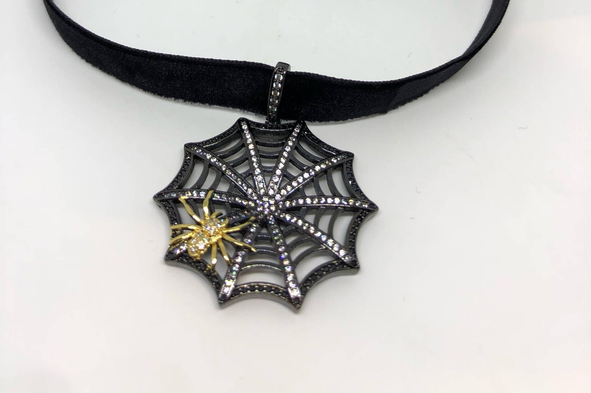 Vintage Handmade Spider web Amulet Silver White Bronze Pendant