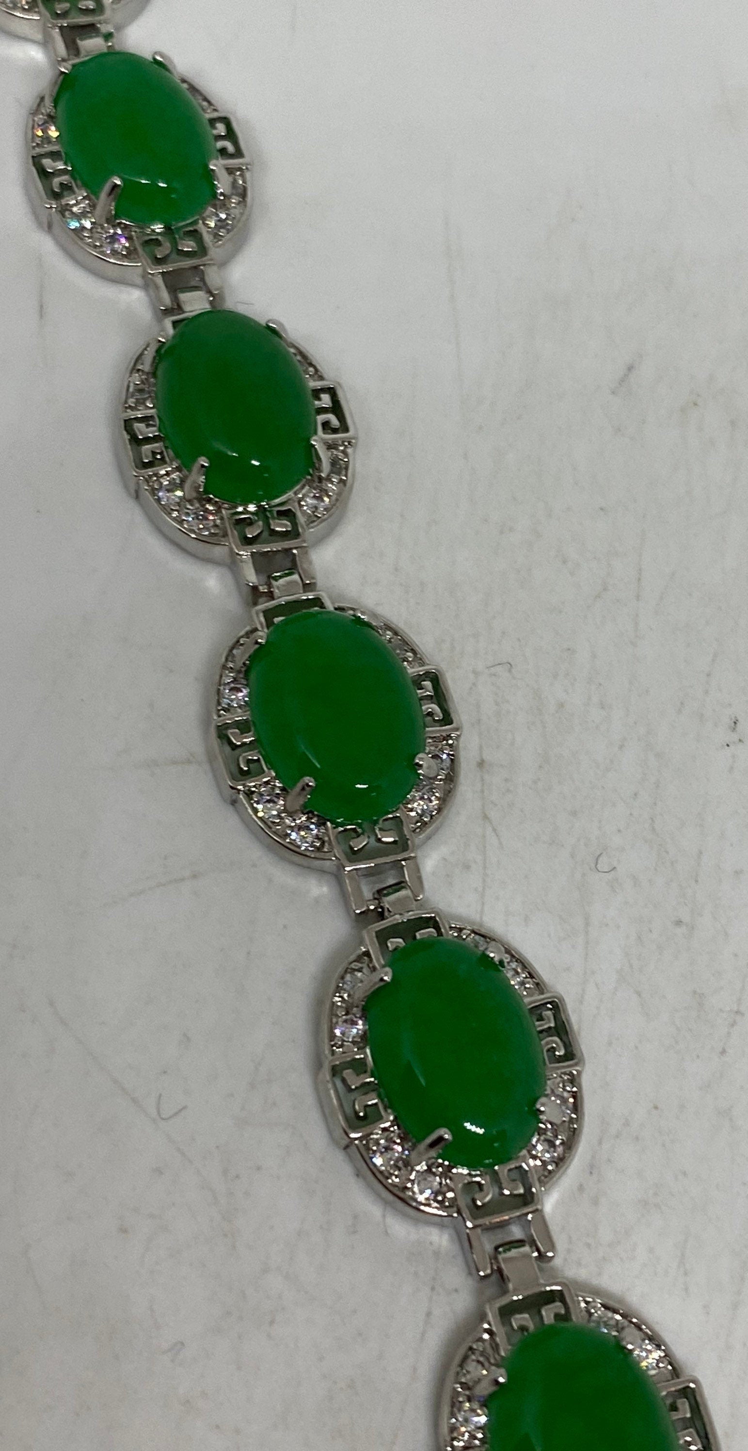 Vintage Deco Green Jade Bracelet Silver White Bronze