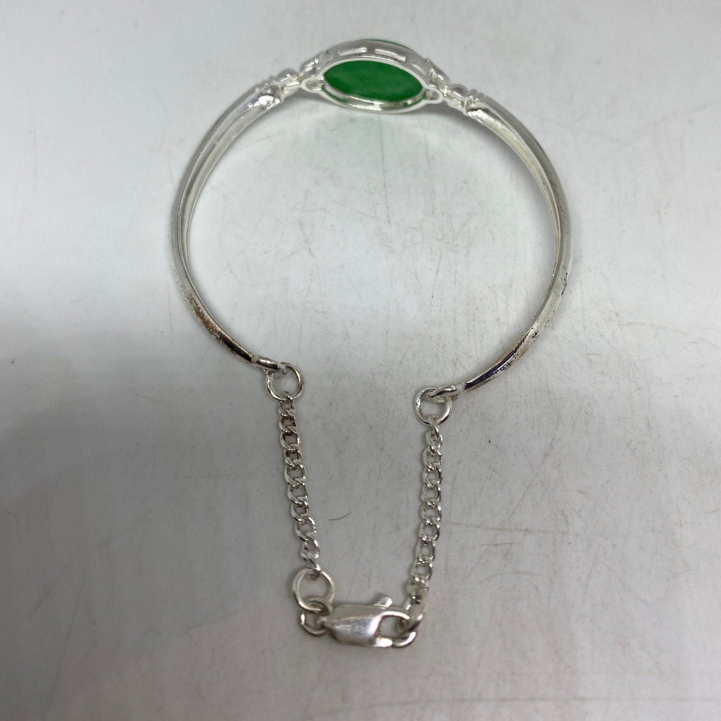 Vintage Green Jade Tennis Bracelet in 925 Sterling Silver