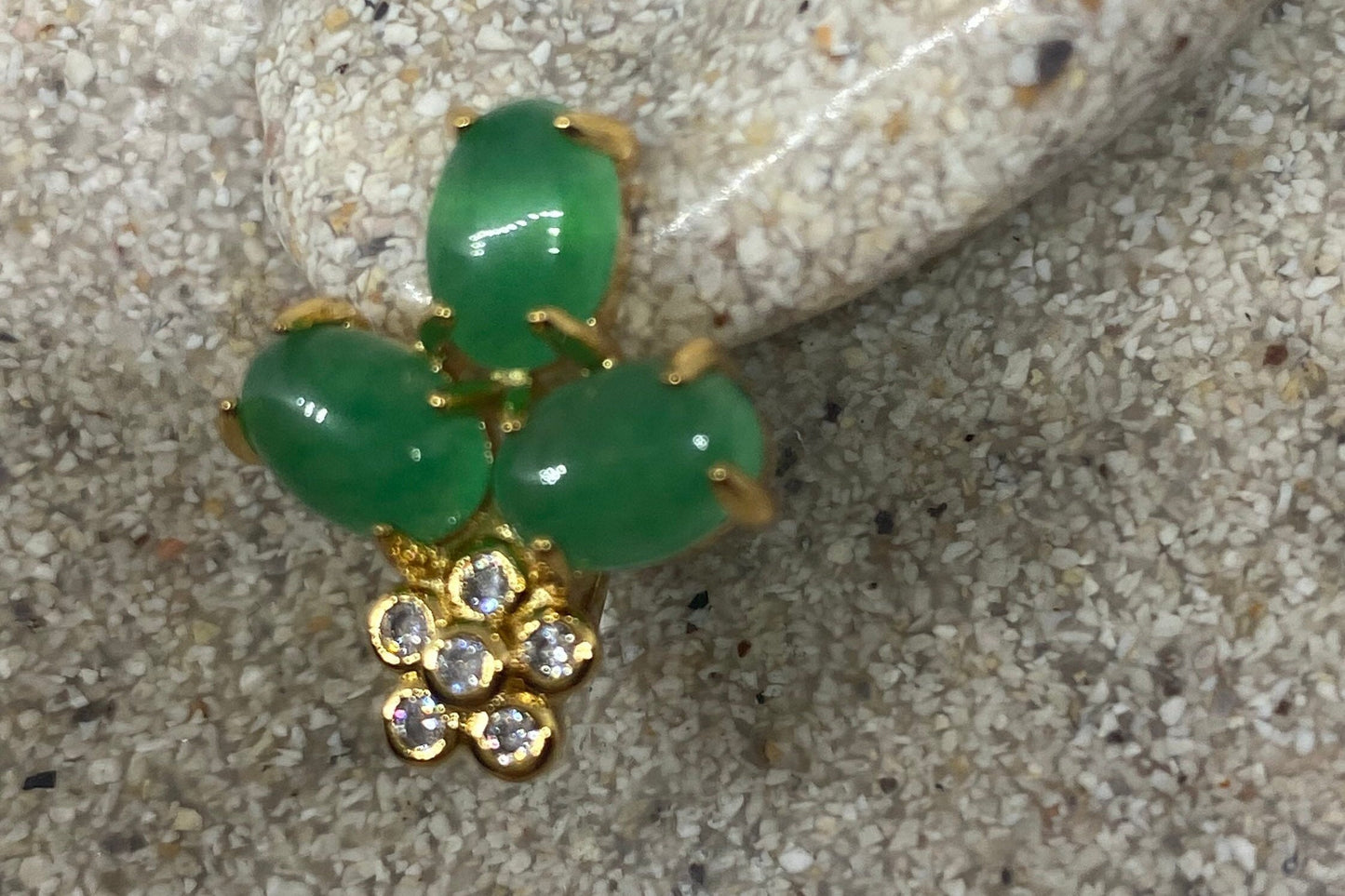 Vintage Fun Green Jade Gemstone Golden Bronze Stud Earrings