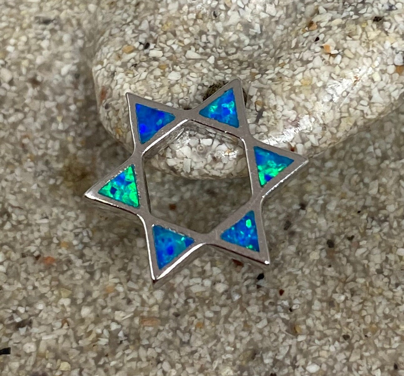 Vintage Blue Opal Star of David Earrings 925 Sterling Silver Stud button