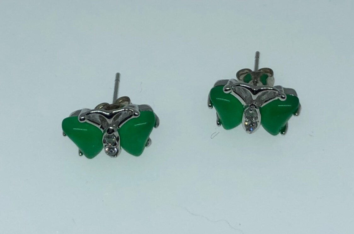 Jade Butterfly in White Bronze Earrings