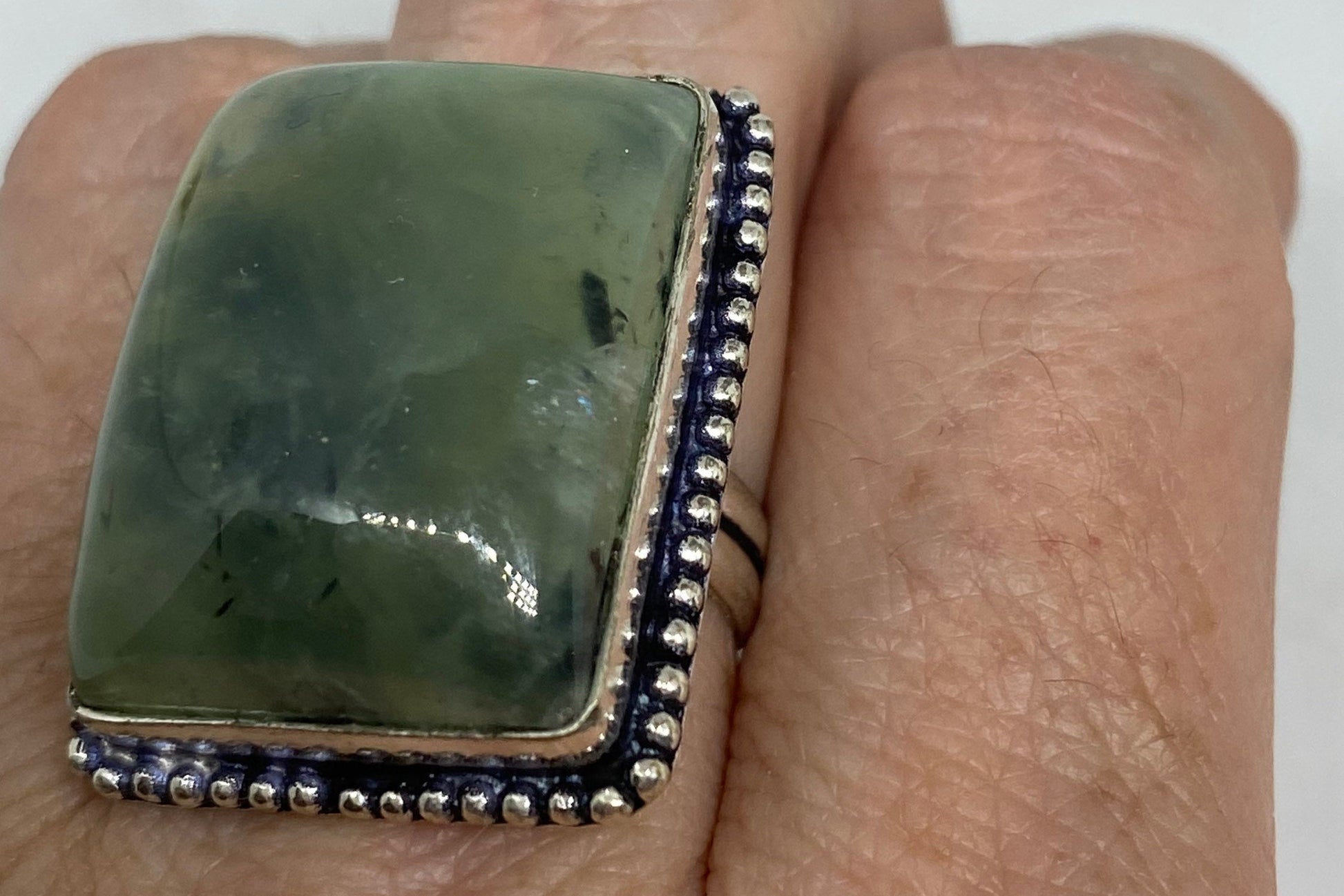 Vintage Green Nephrite Jade Ring About an Inch Long Knuckle Ring