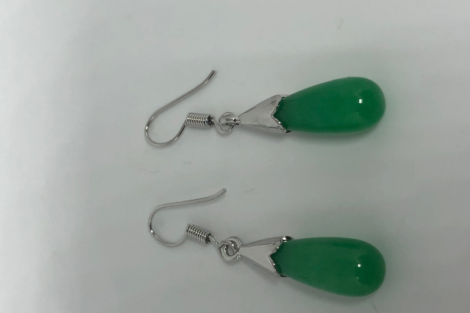 Vintage Fun Green Jade Gemstone Silver Bronze Earrings