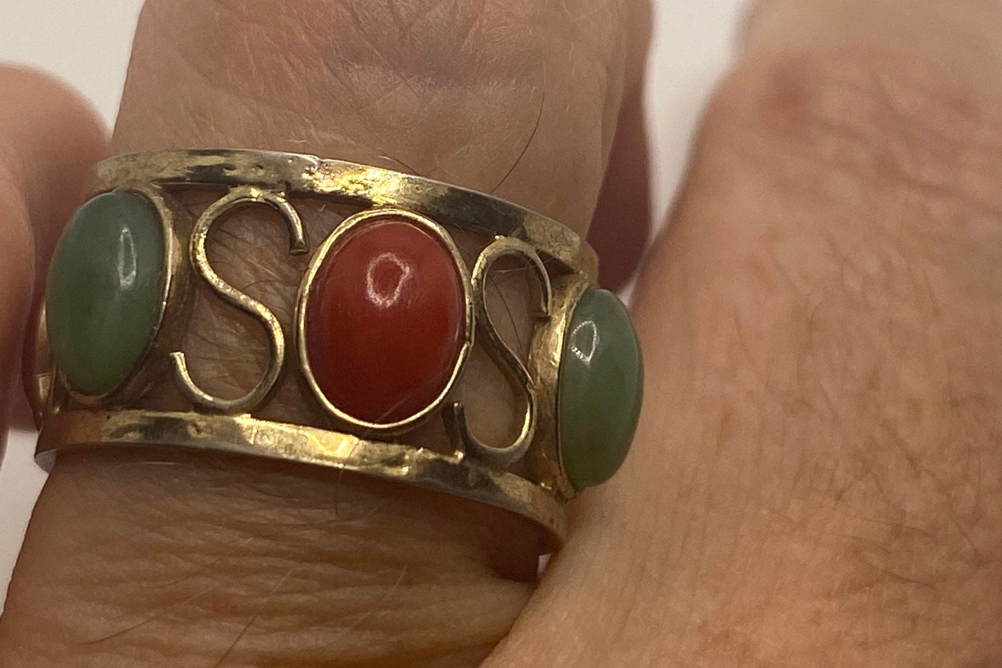 Vintage Red Jade wedding Band 925 Sterling Silver Eternity Ring