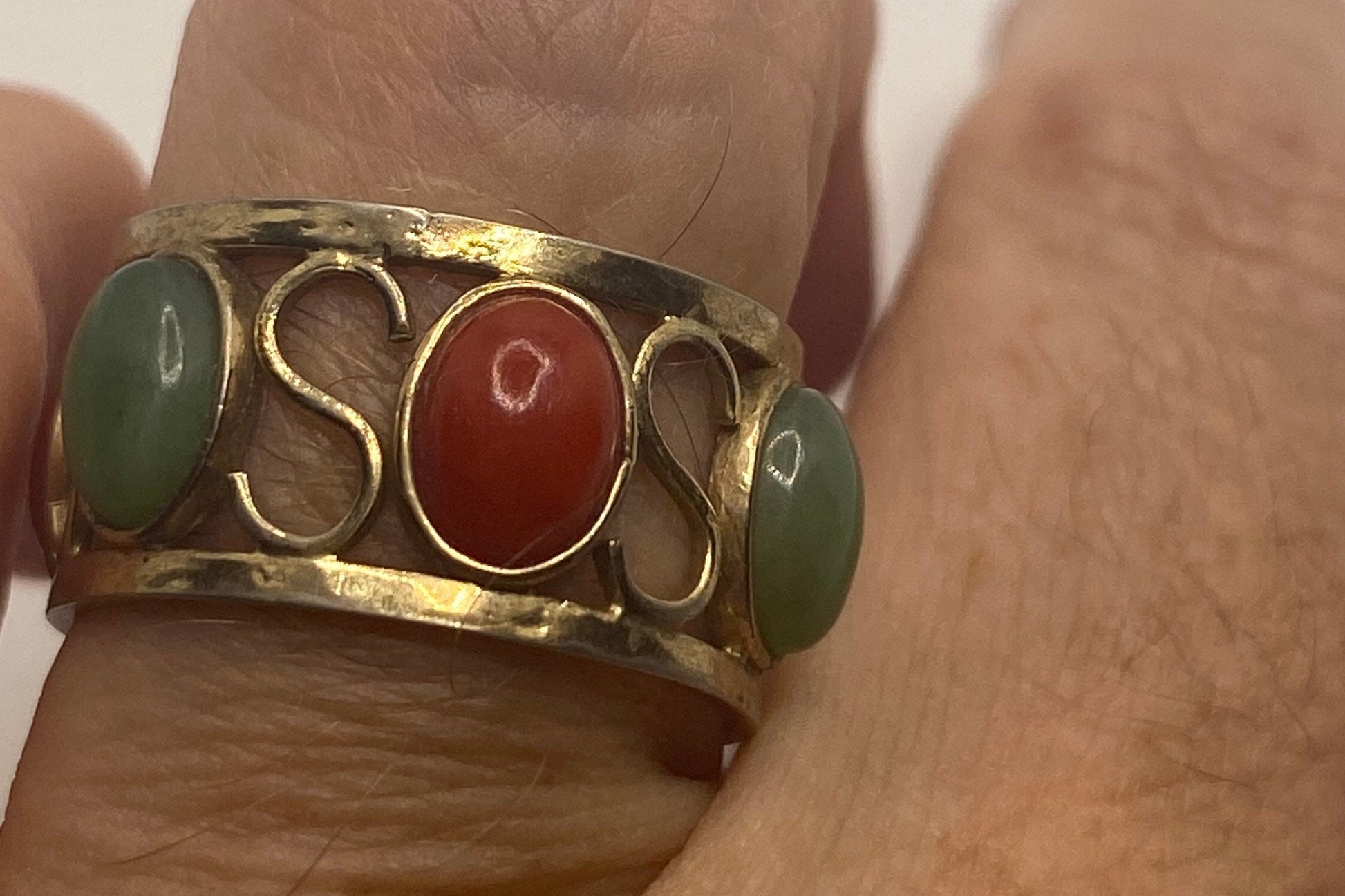 Vintage Red Jade wedding Band 925 Sterling Silver Eternity Ring