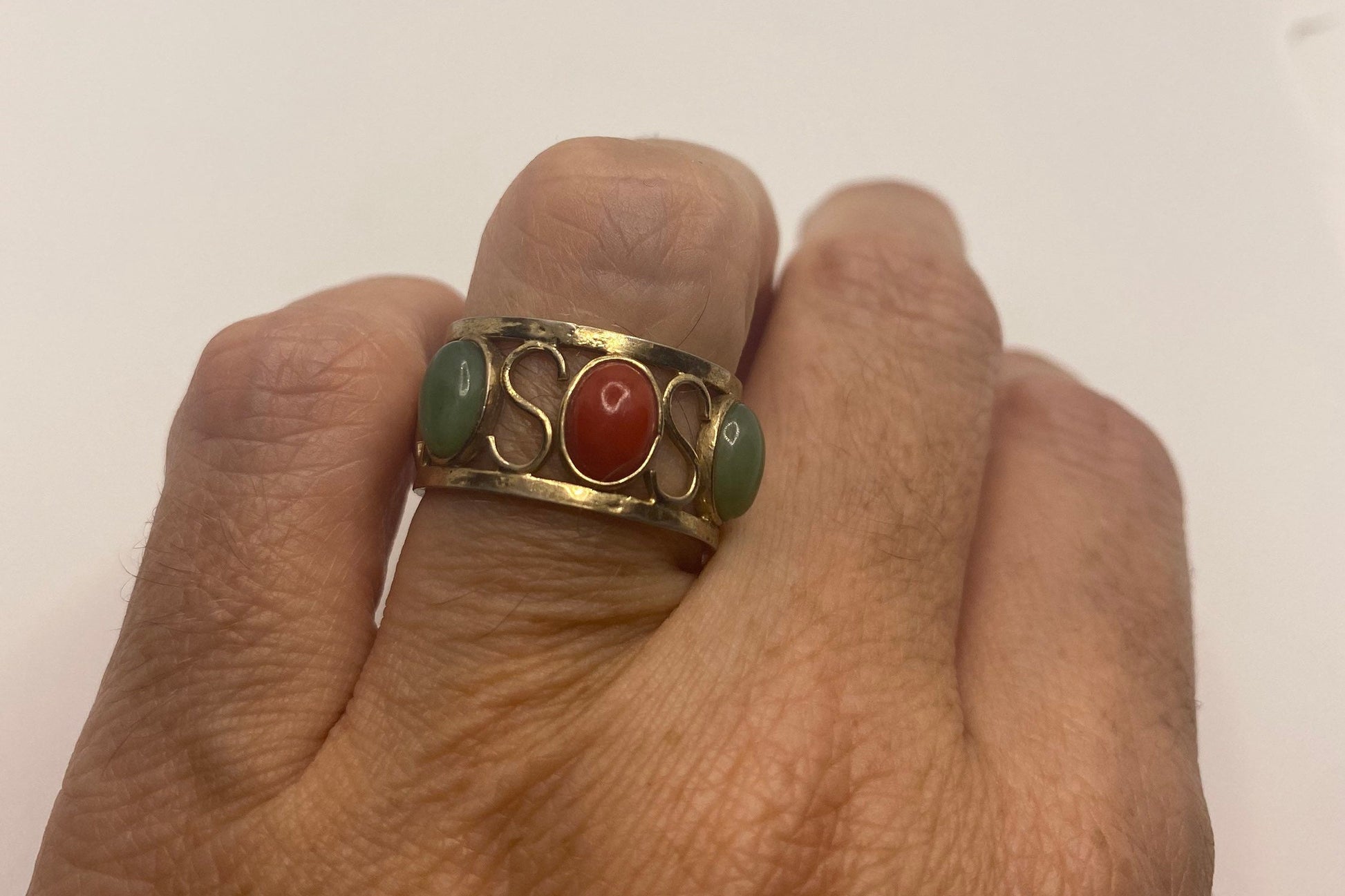 Vintage Red Jade wedding Band 925 Sterling Silver Eternity Ring