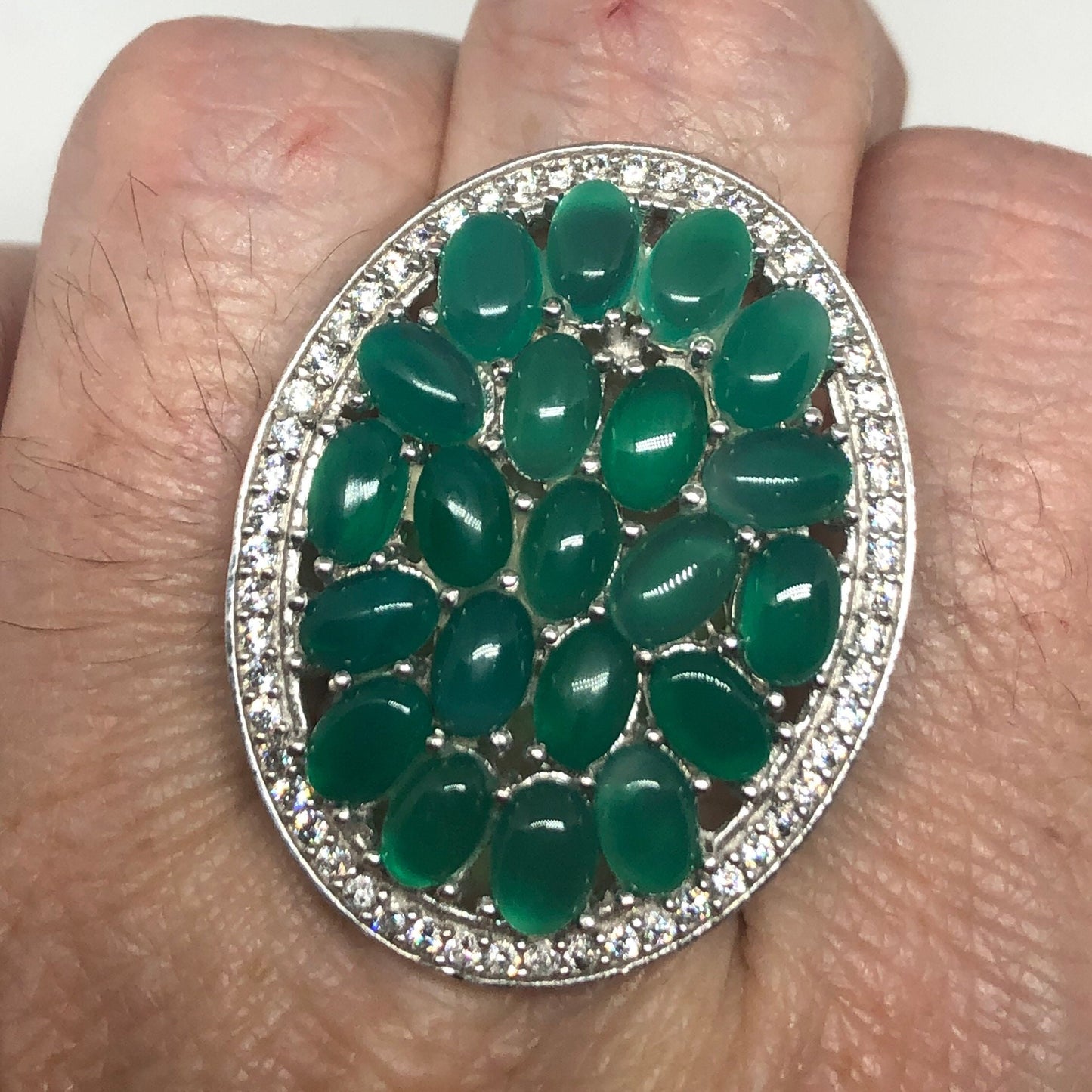 Vintage Green Ring Jade Nephrite 925 Sterling Silver Size 6.5