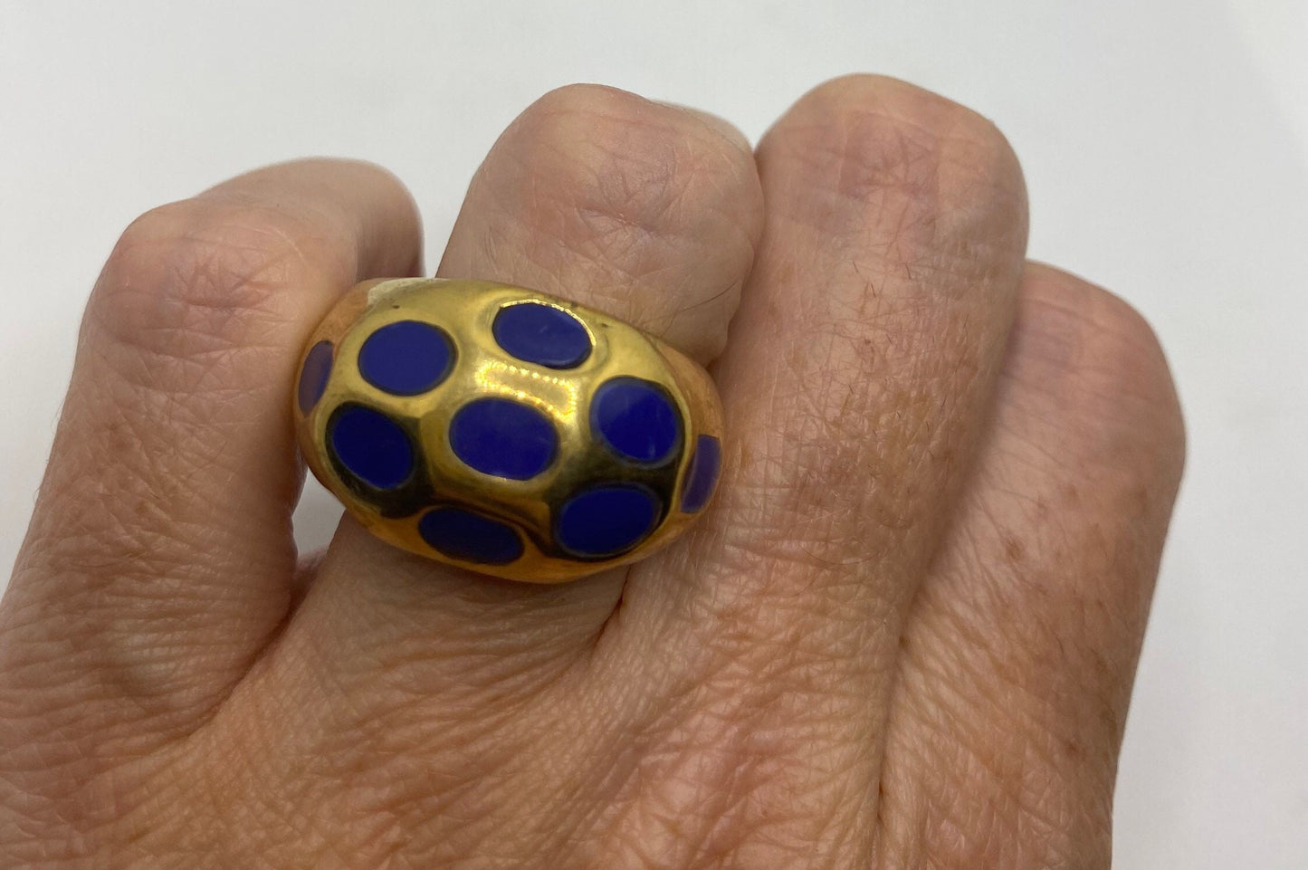 Vintage Blue Lapis Lazuli Golden Brass Size 9.5 Ring