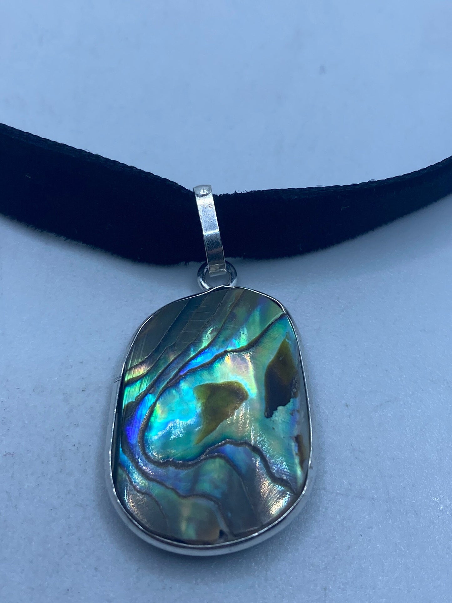 Blue Handmade Gothic Styled Silver Finished Genuine Facetted Antique Abalone Choker Necklace