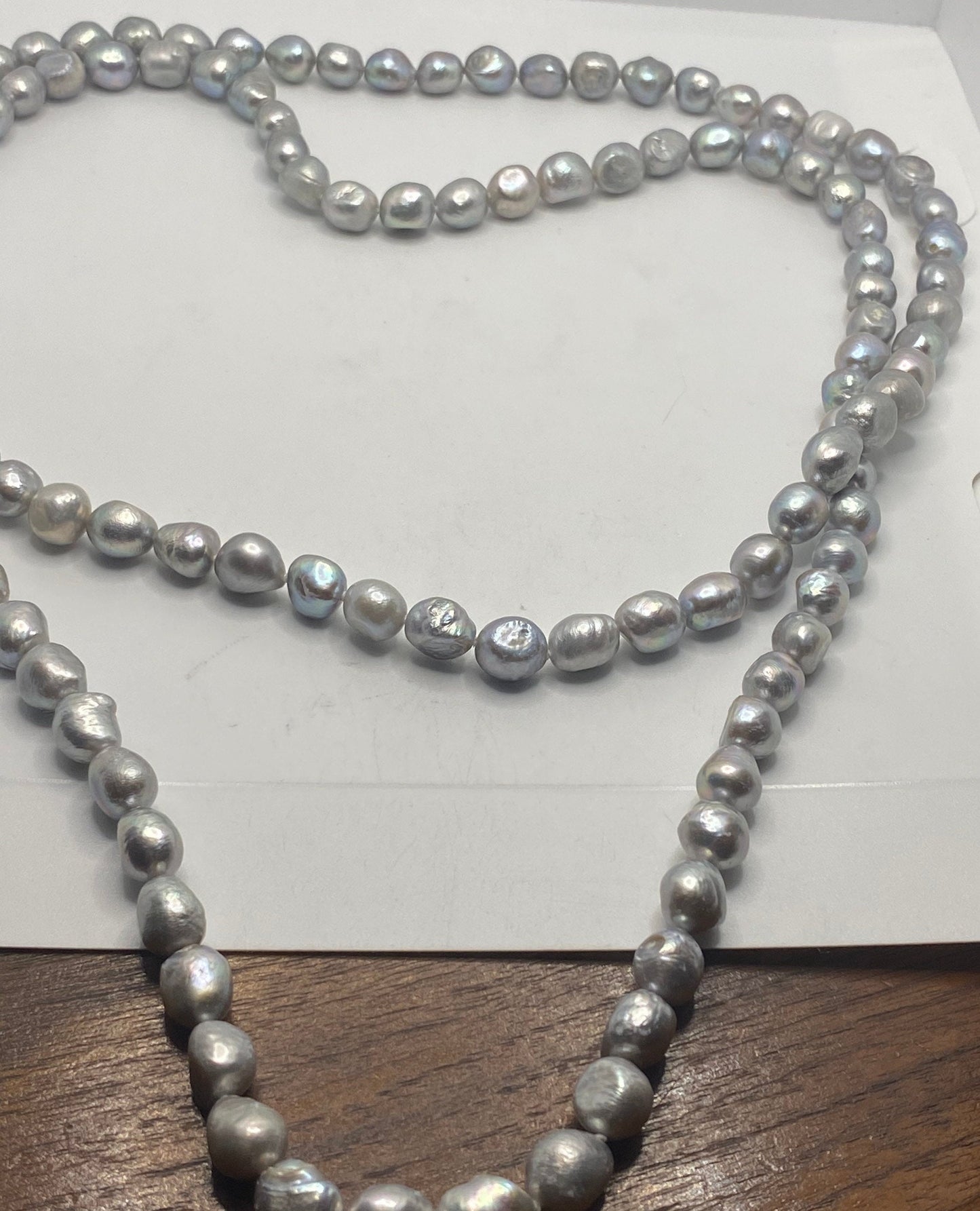 Vintage Hand Knotted Gray Pearl 48 in Necklace