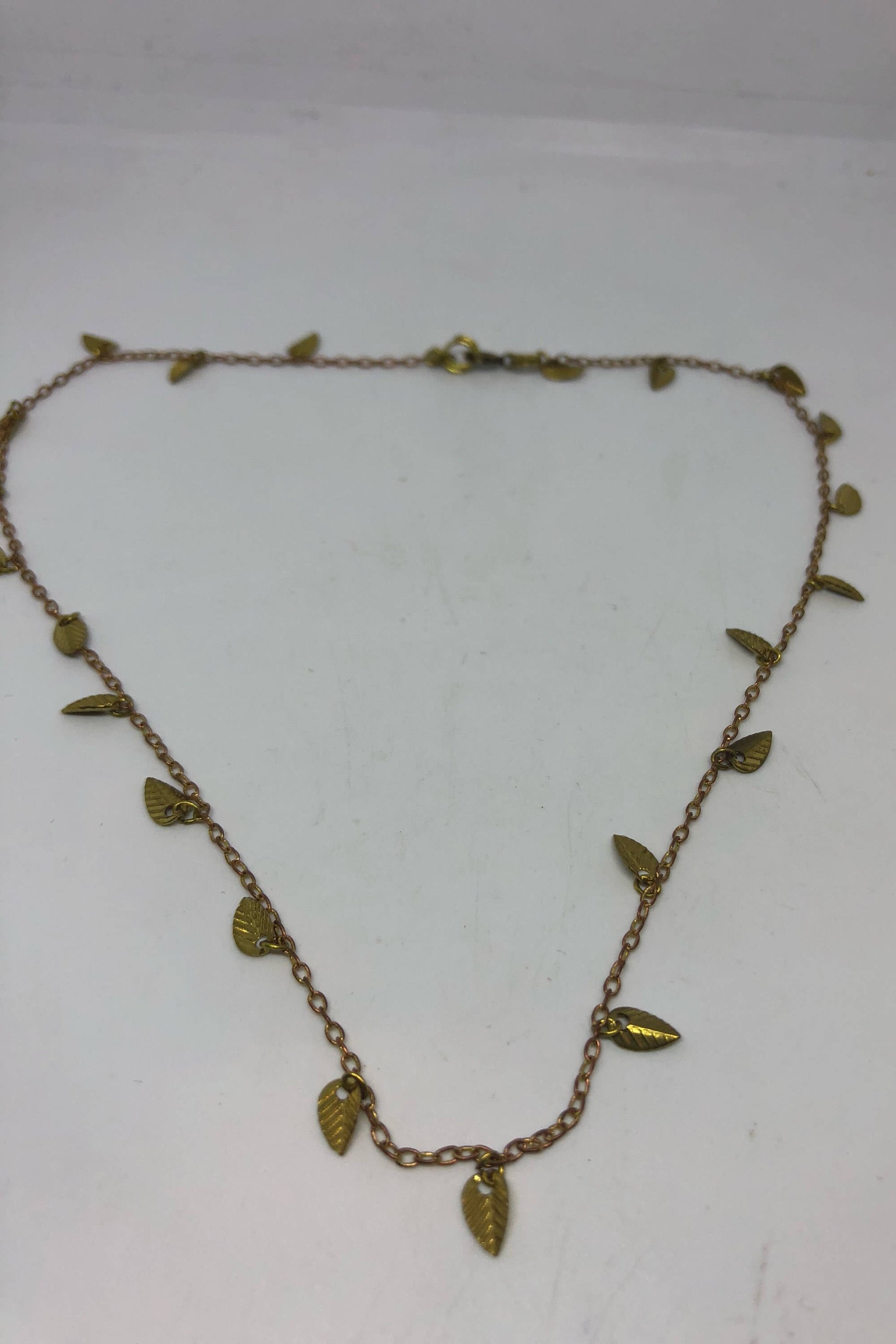 Vintage Handmade Bronze leaf Charm Pendant Choker neclace