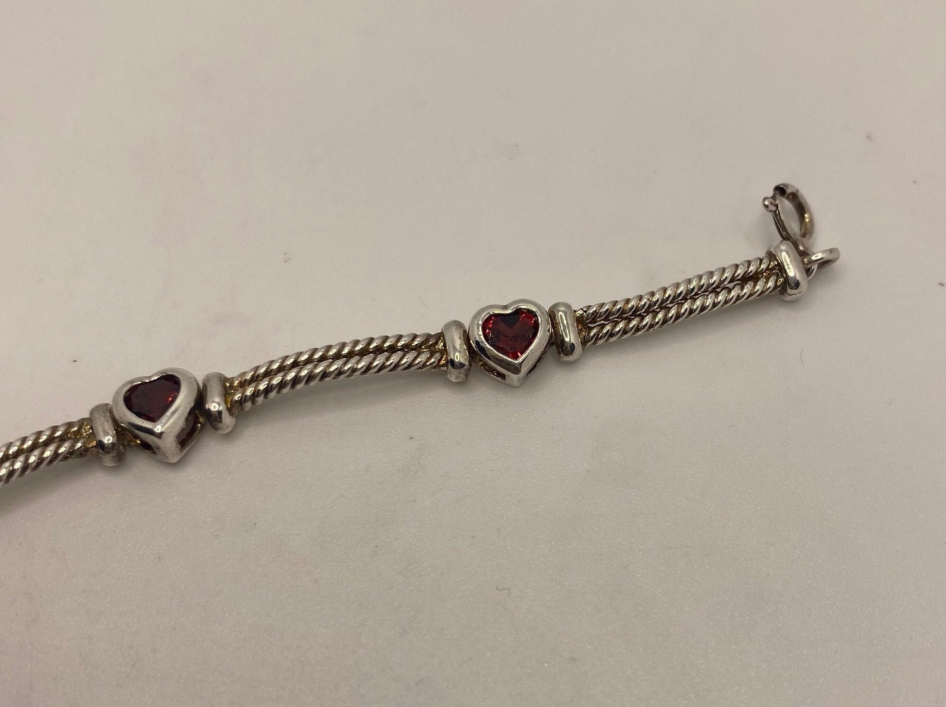 Vintage Bohemian Red heart Garnet Bracelet 925 Sterling Silver featuring closure