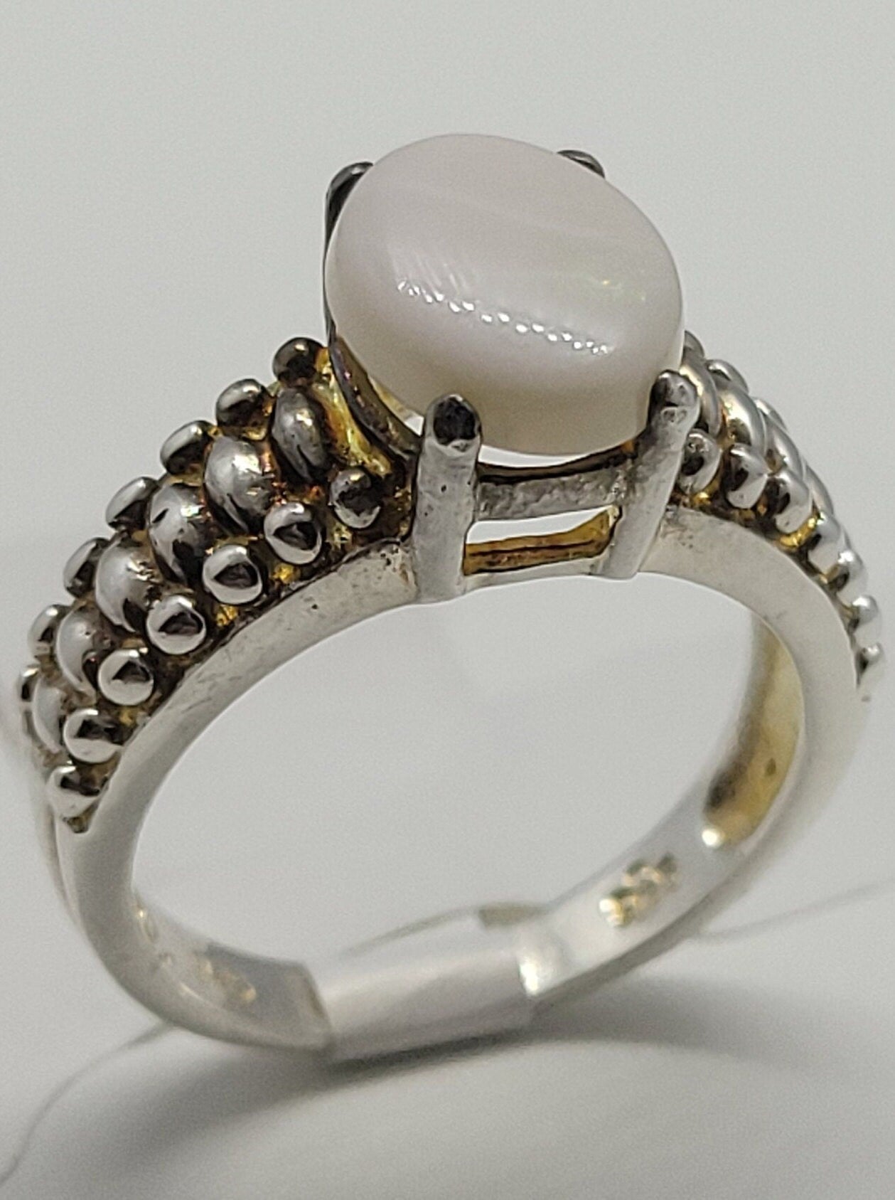 White Fire Opal Ring in 925 Sterling Silver on white