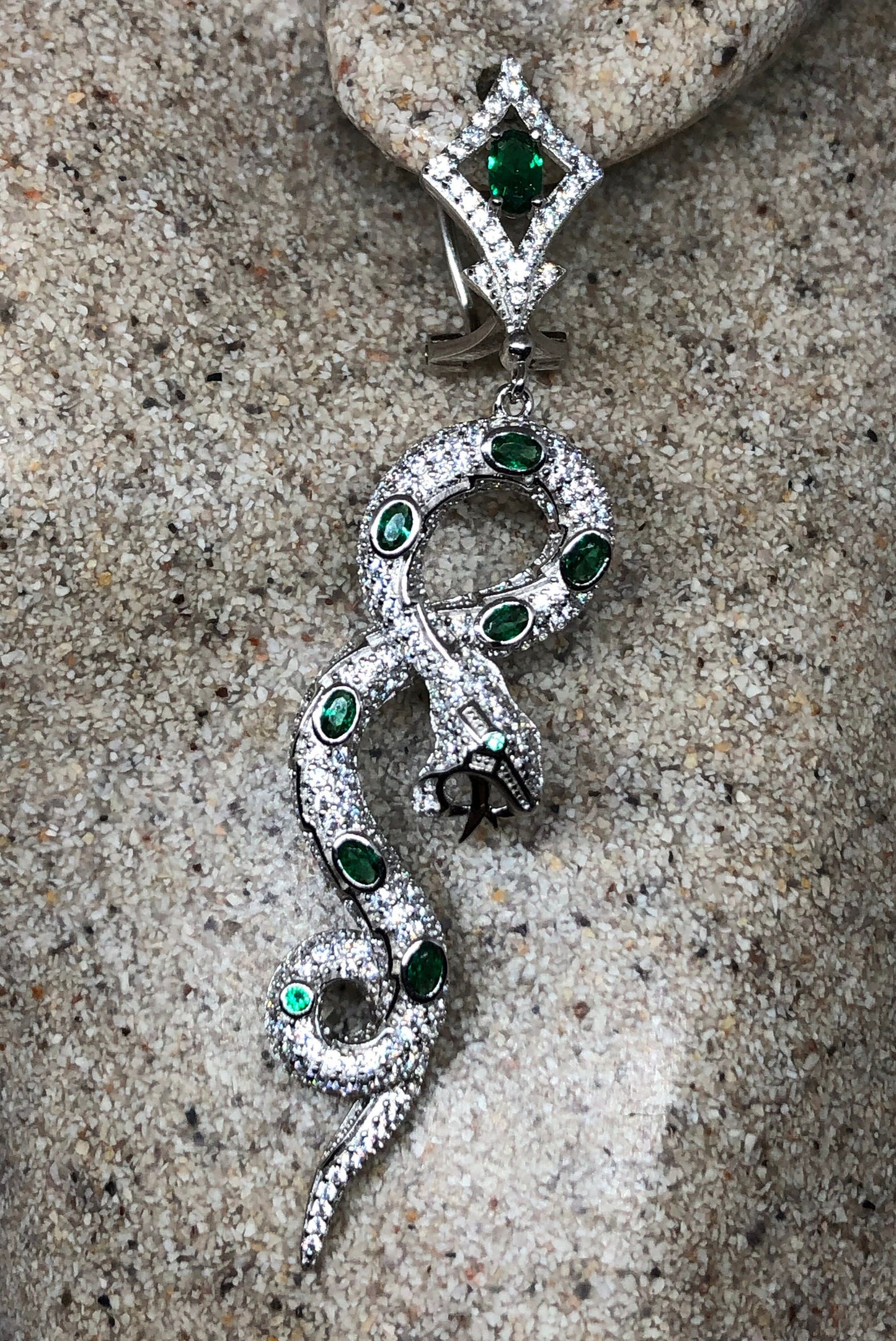 Vintage Green Chrome Diopside Snake Earrings 925 Sterling Silver