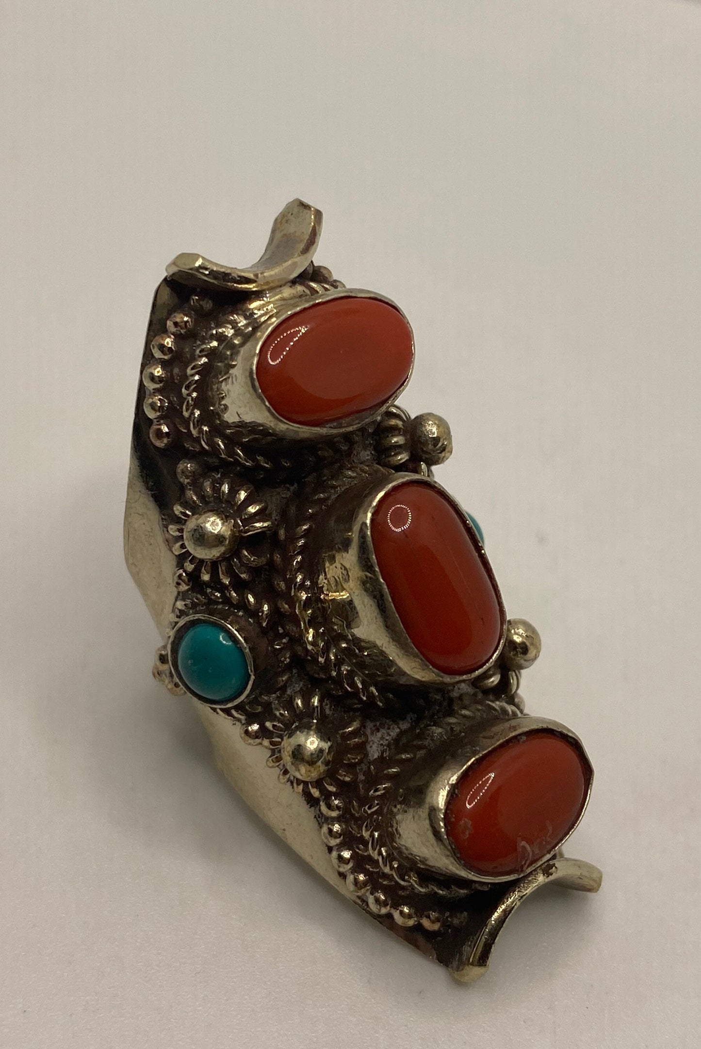 Vintage Red Turquoise Tribal Brass Antique Ring