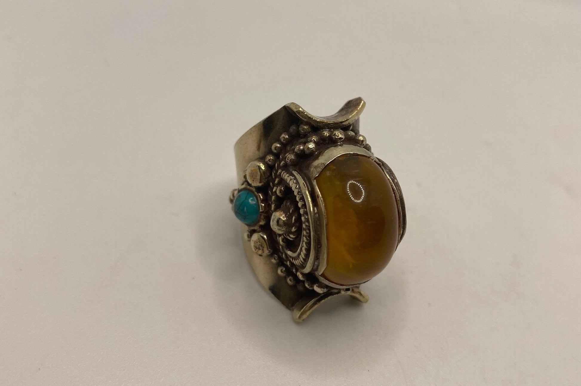 Vintage Yellow Turquoise Tribal Brass Antique Ring