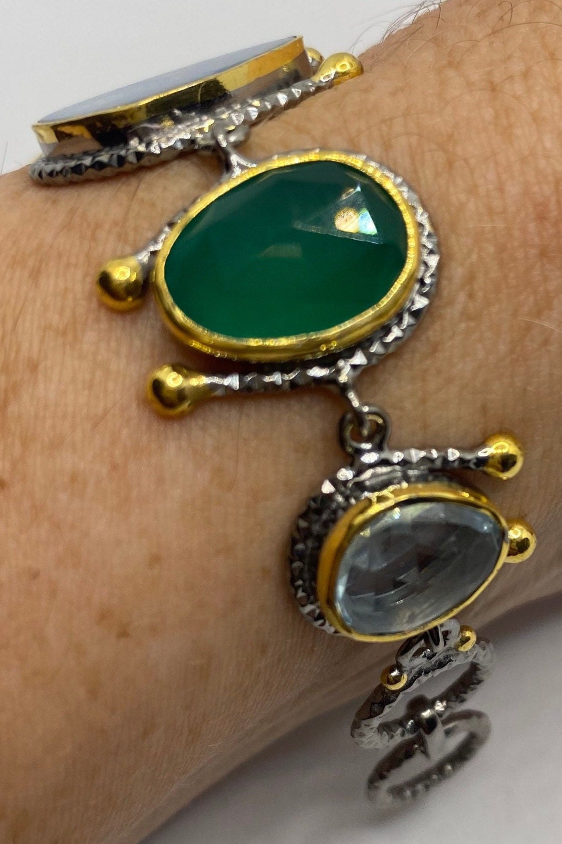 Vintage Mixed Genuine Gemstones 925 Sterling Silver Bracelet