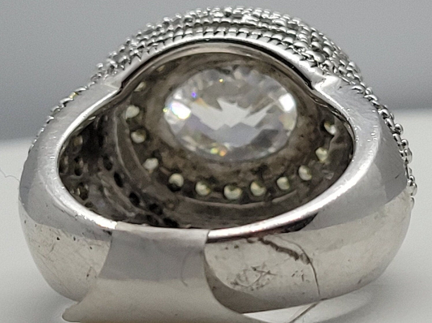 Vintage White Topaz Ring in 925 Sterling Silver with Genuine White Sapphire and Green Peridot