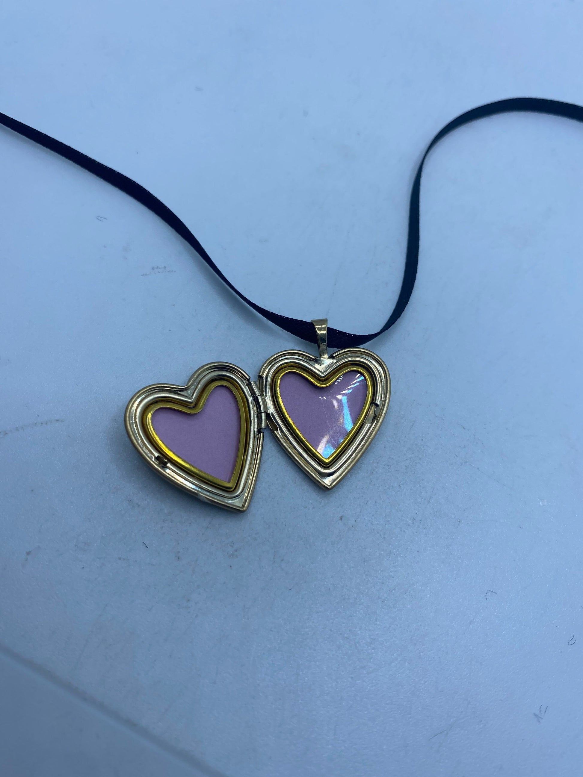 Heart Locket for Mom Gold Filled Necklace Vintage open pink interior