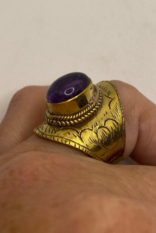 Vintage Amethyst Brass Knuckle Ring