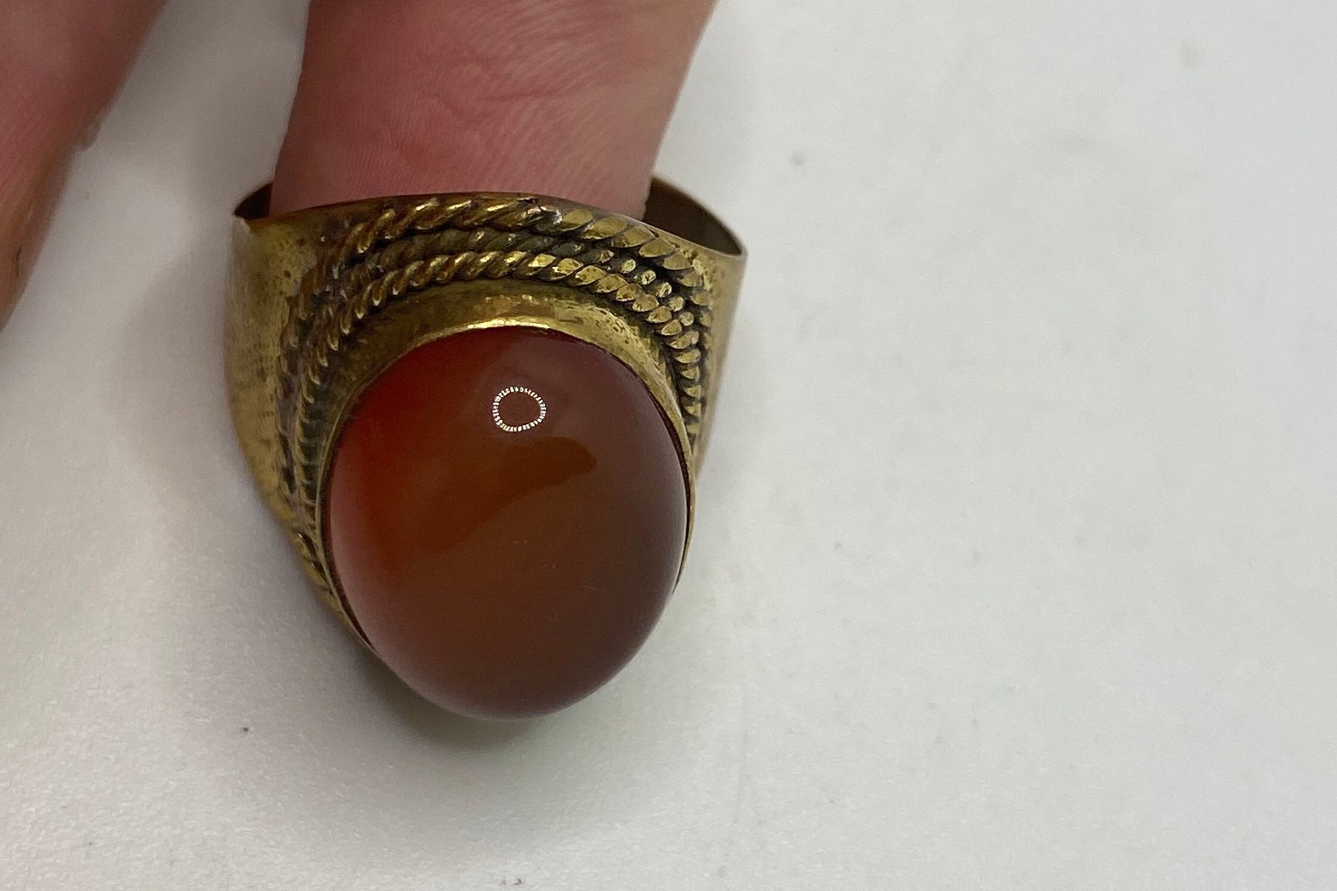 Vintage Orange Carnelian Brass Antique Ring