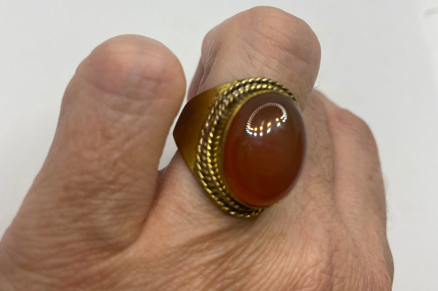 Vintage Orange Carnelian Brass Antique Ring