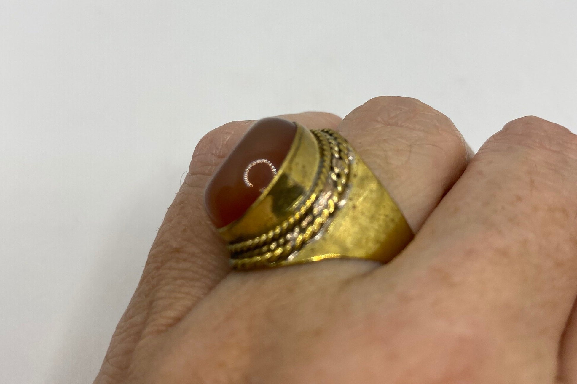 Vintage Orange Carnelian Brass Antique Ring