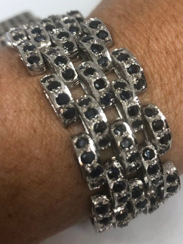 Handmade Genuine Sapphire and White Sapphire 925 Sterling Silver Tennis Bracelet