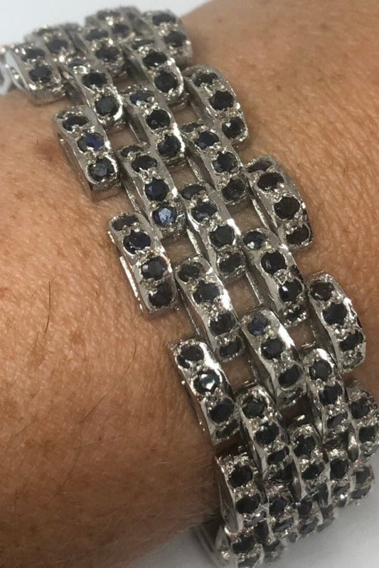 Handmade Genuine Sapphire and White Sapphire 925 Sterling Silver Tennis Bracelet