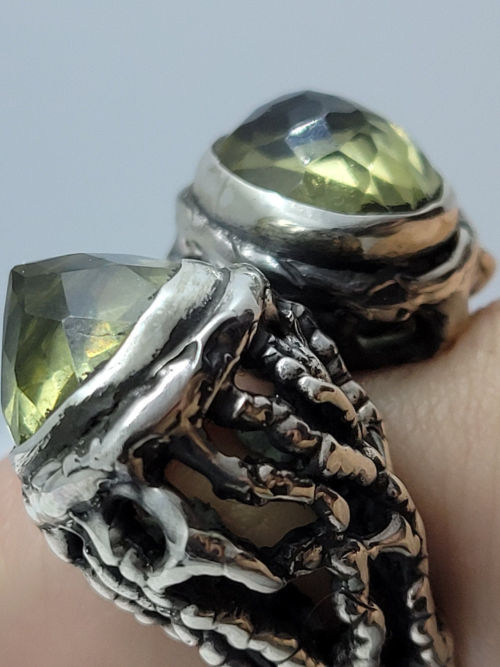 Vintage Lemon Quartz Ring in 925 Sterling Silver with Genuine Lemon Quartz Genuine Diamond Revival Collection