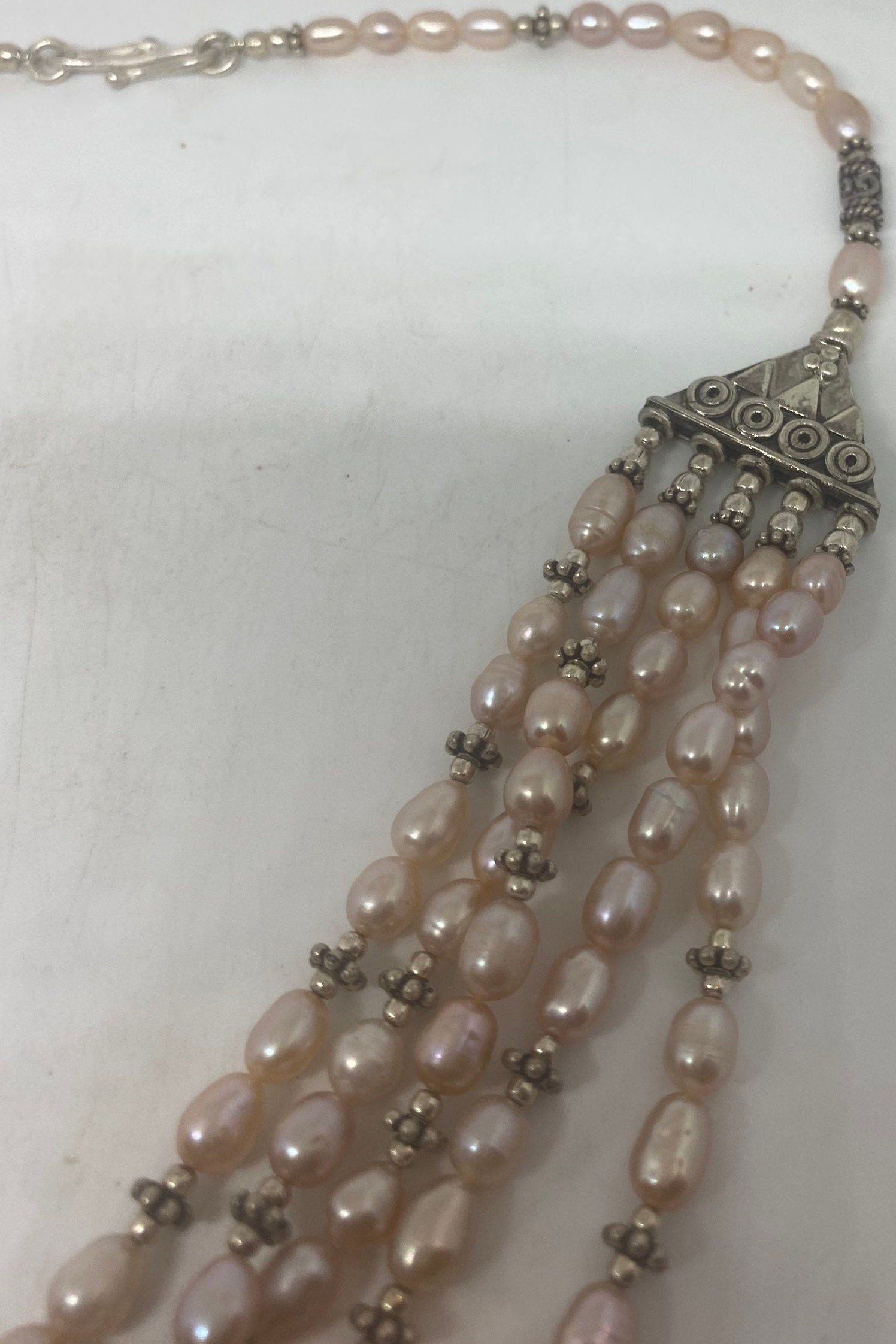 Vintage Moroccan Pink Pearl Necklace Genuine White Pearl with 925 Sterling Silver