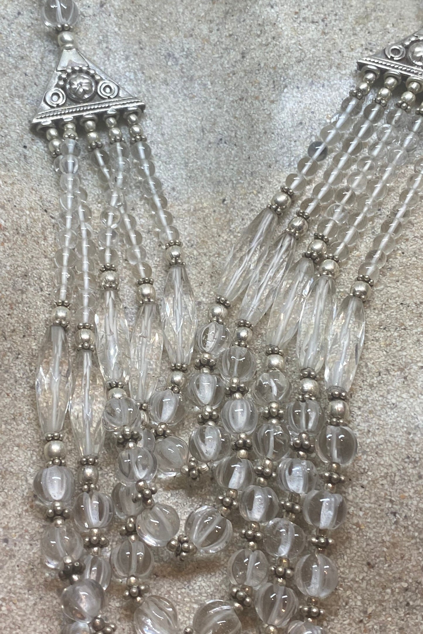 Vintage Moroccan Clear Quartz Crystal Necklace with 925 Sterling Silver