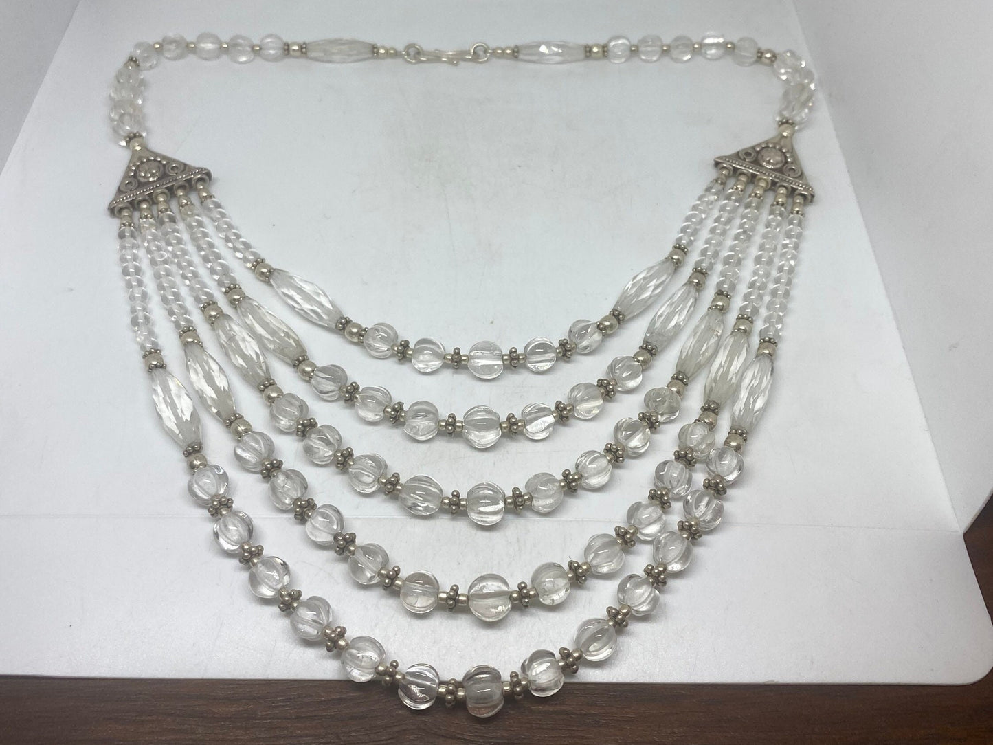 Vintage Moroccan Clear Quartz Crystal Necklace with 925 Sterling Silver