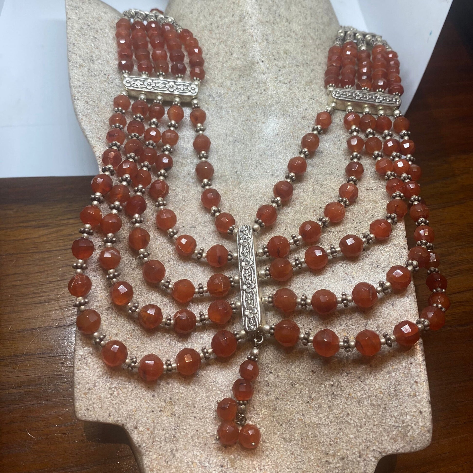 Vintage Moroccan Red Carnelian Crystal Necklace with 925 Sterling Silver