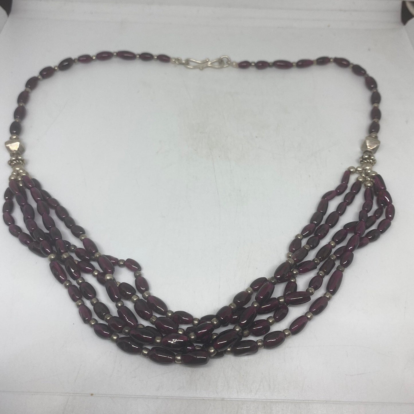 Vintage Moroccan Red Garnet Necklace with 925 Sterling Silver