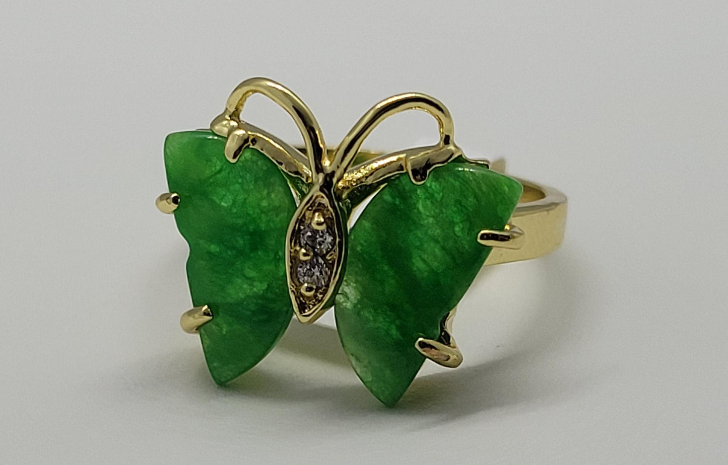 Vintage Lucky Green Nephrite Jade Butterfly Ring