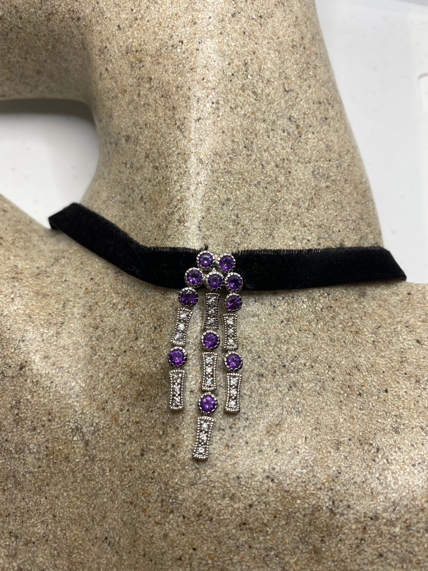 Vintage chandelier Choker 925 Sterling Silver Purple Amethyst Pendant