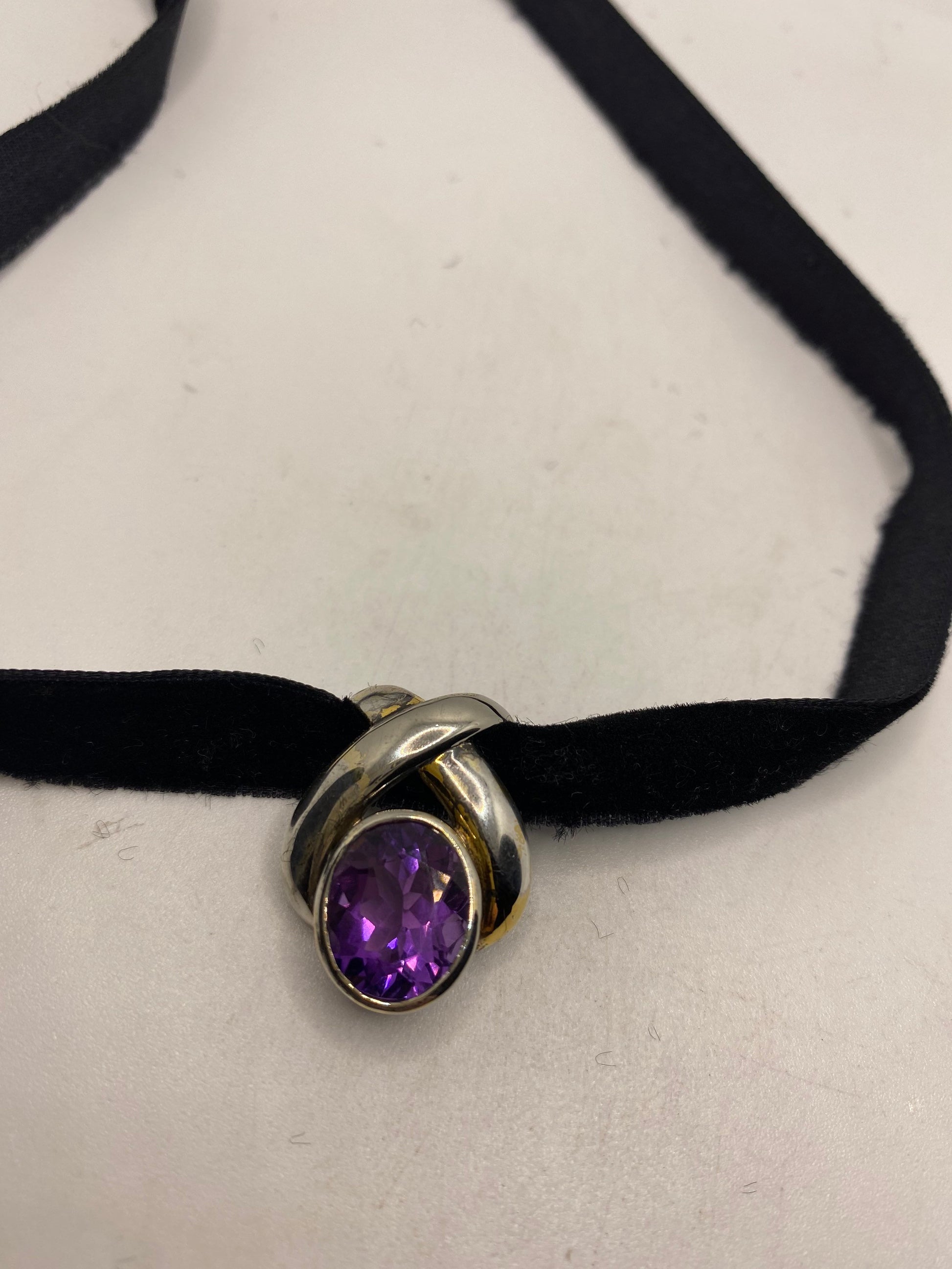 Vintage chandelier Choker 925 Sterling Silver Purple Amethyst Pendant