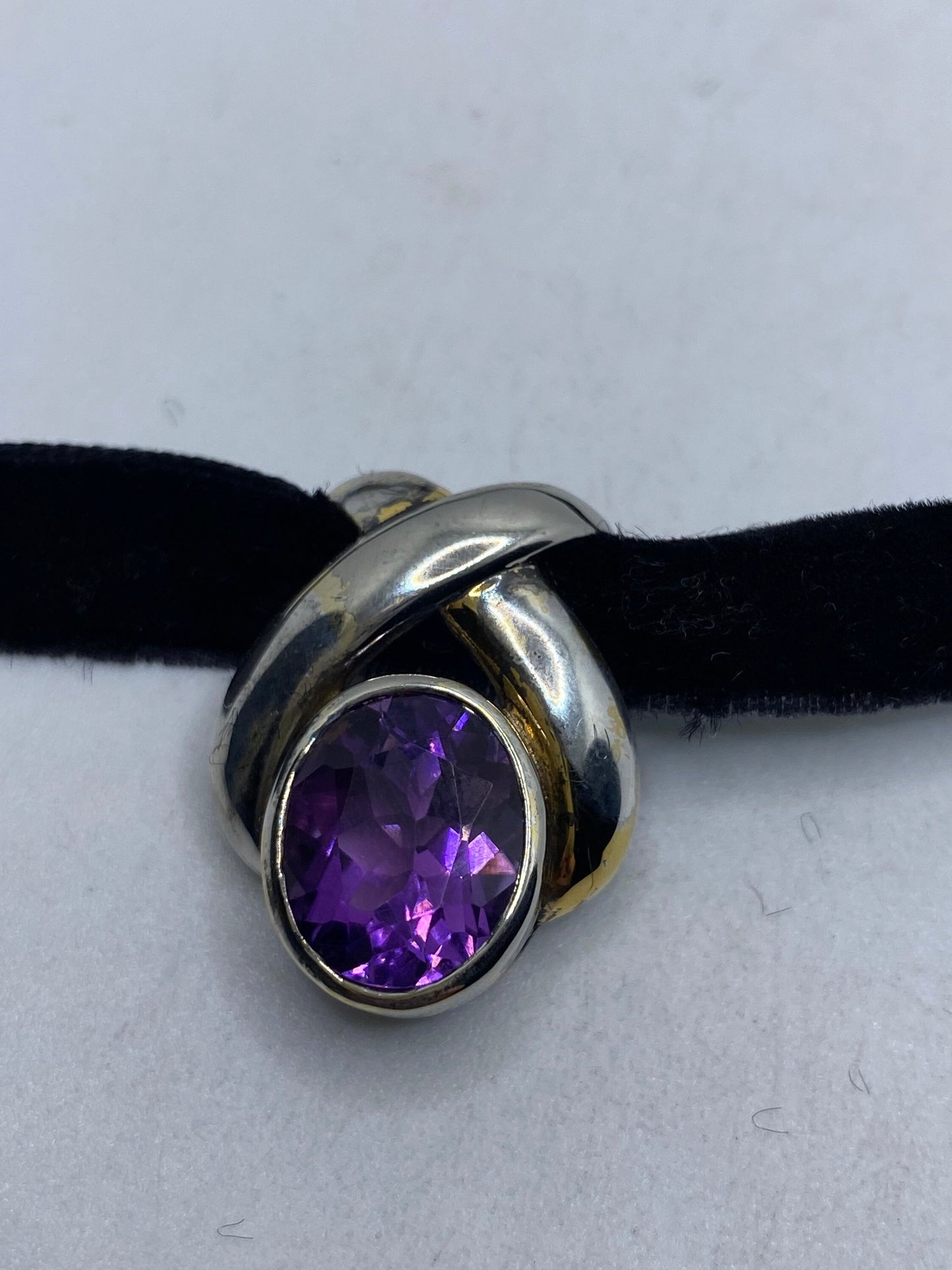 Vintage chandelier Choker 925 Sterling Silver Purple Amethyst Pendant