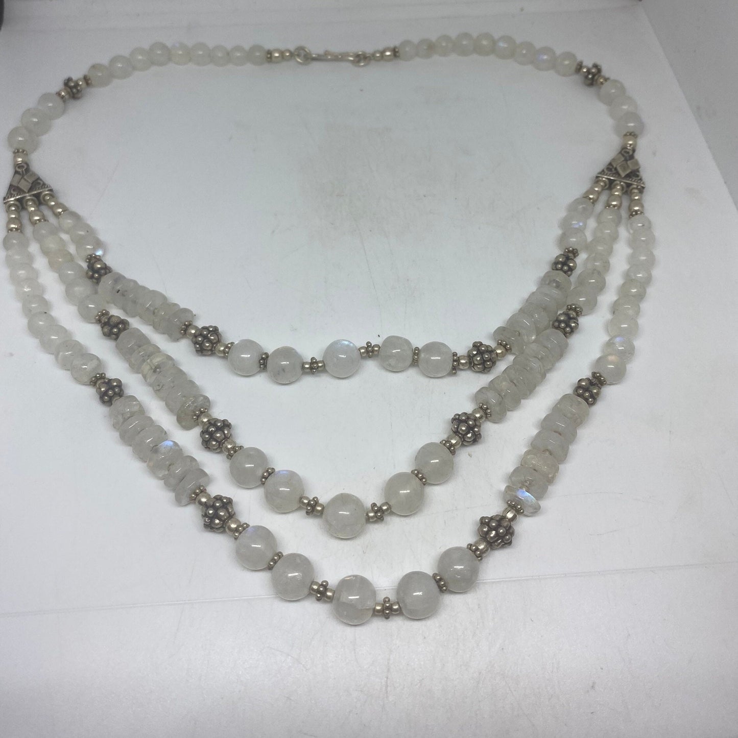 Vintage Moroccan Rainbow Moonstone Crystal Necklace with 925 Sterling Silver