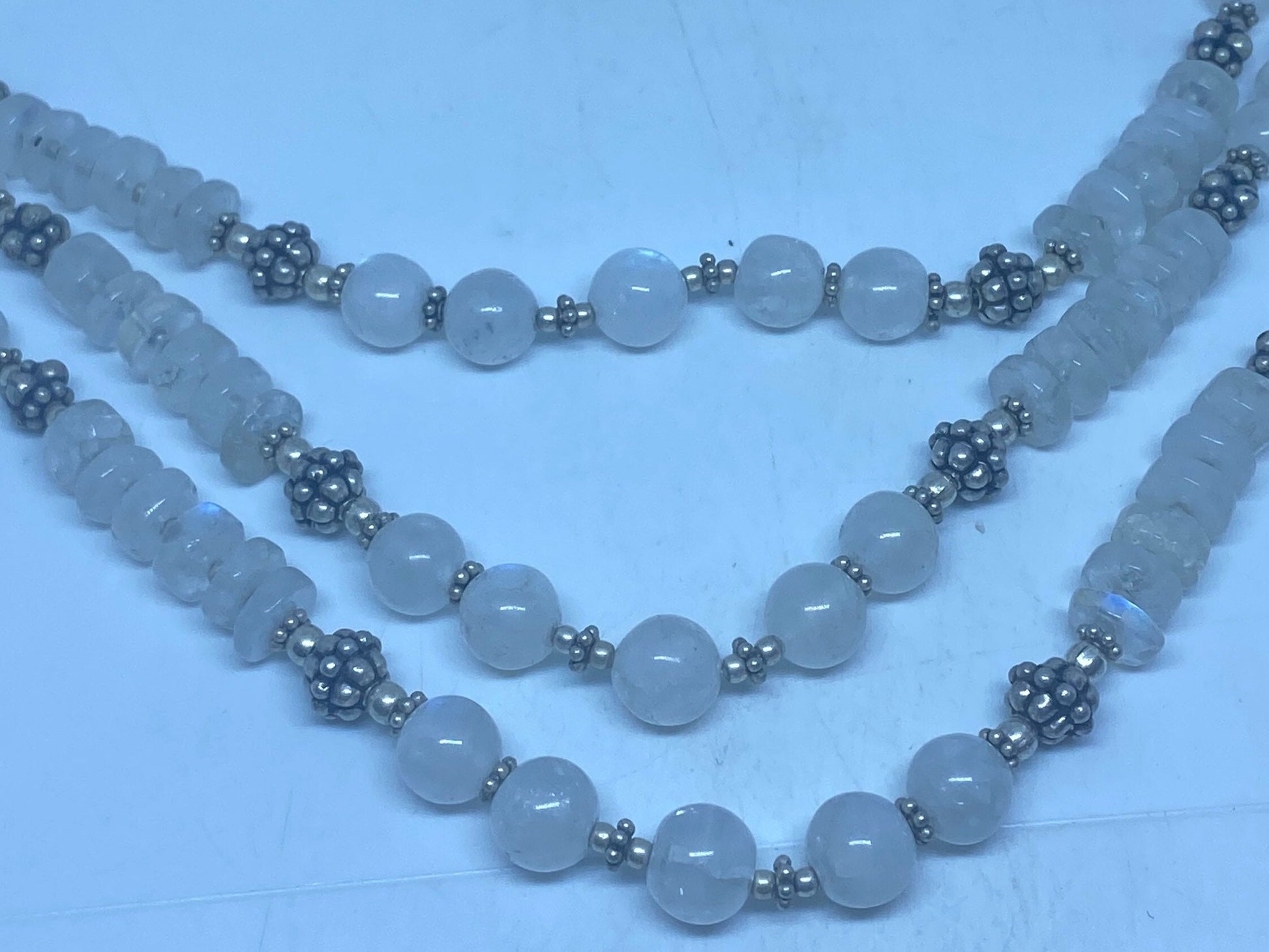 Vintage Moroccan Rainbow Moonstone Crystal Necklace with 925 Sterling Silver