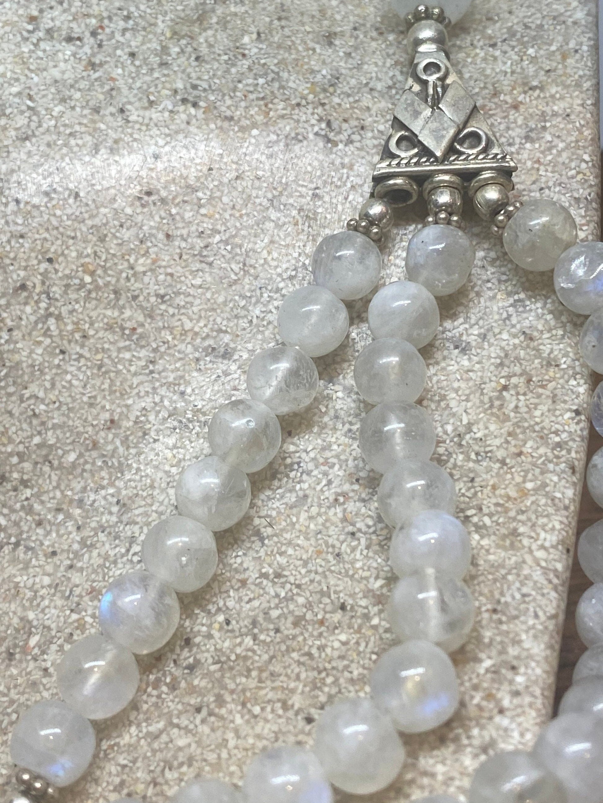 Vintage Moroccan Rainbow Moonstone Crystal Necklace with 925 Sterling Silver